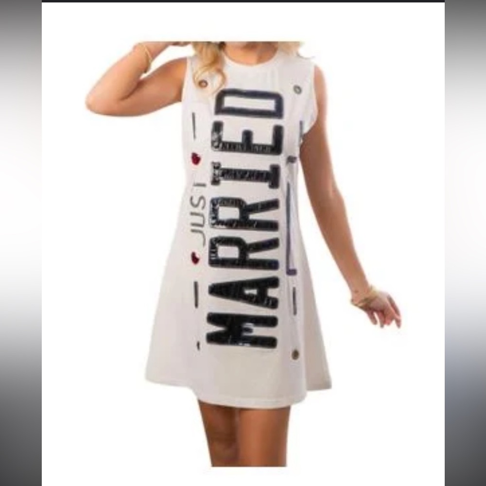 NEW QUEEN OF SPARKLES just married tank dress in white